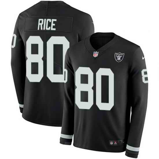 Nike Raiders #80 Jerry Rice Black Team Color Men Stitched NFL Limited Therma Long Sleeve Jersey
